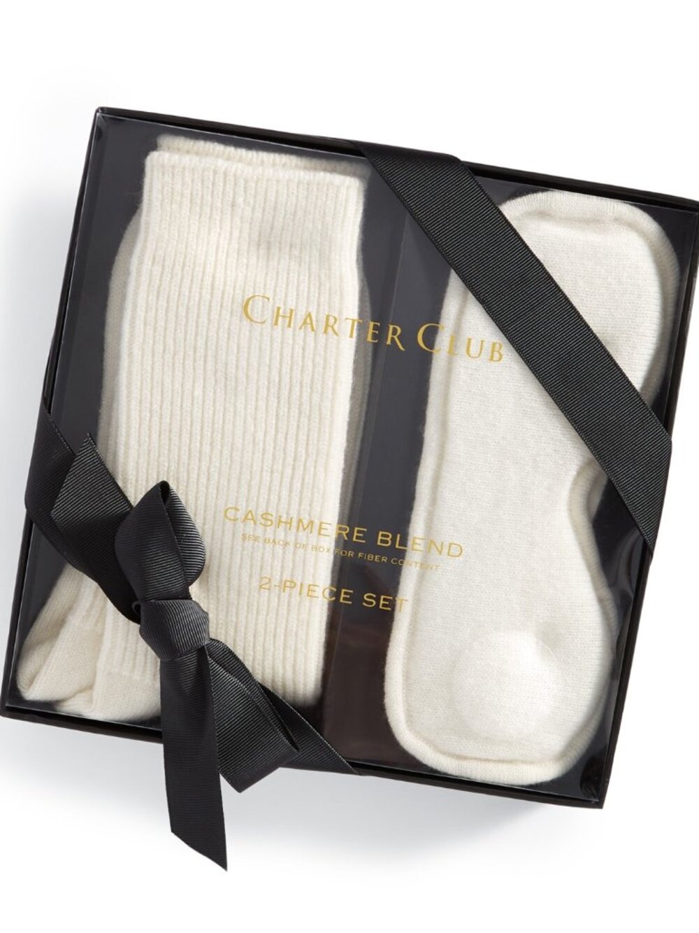 Charter Club Cashmere Sleep Mask + Socks Boxed Gift Set, Vanilla Ice NWT